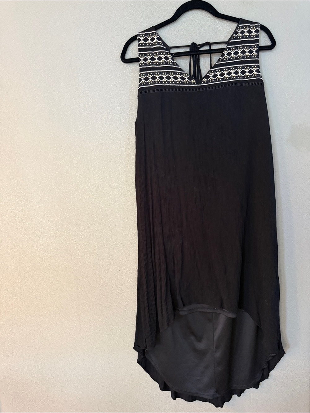 Black Embroidered Yoke High-Low Skirt